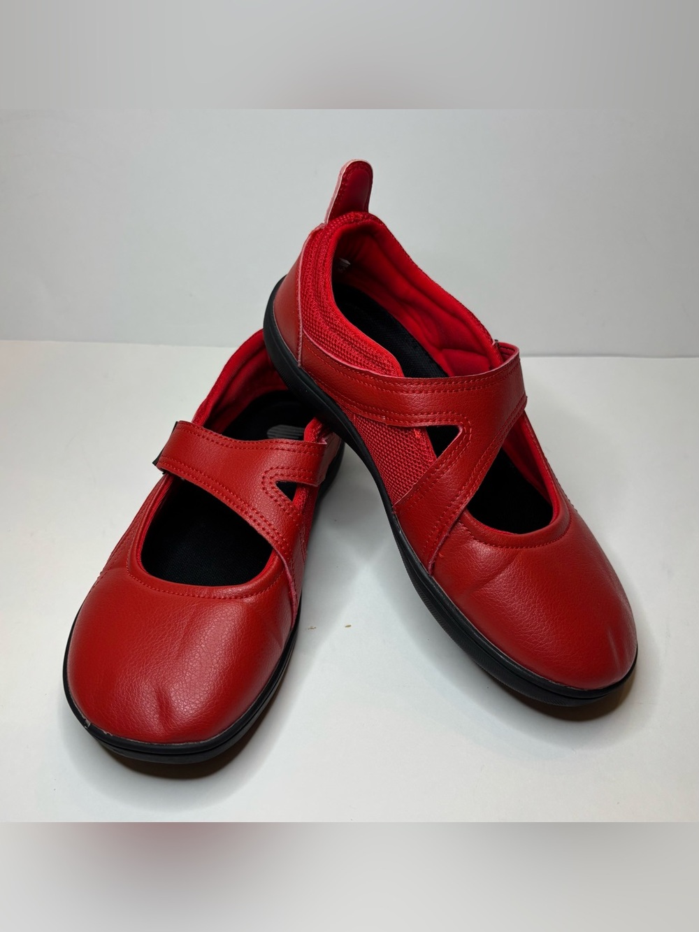 Women's Red Mary Jane Dress Flats with Hook Strap